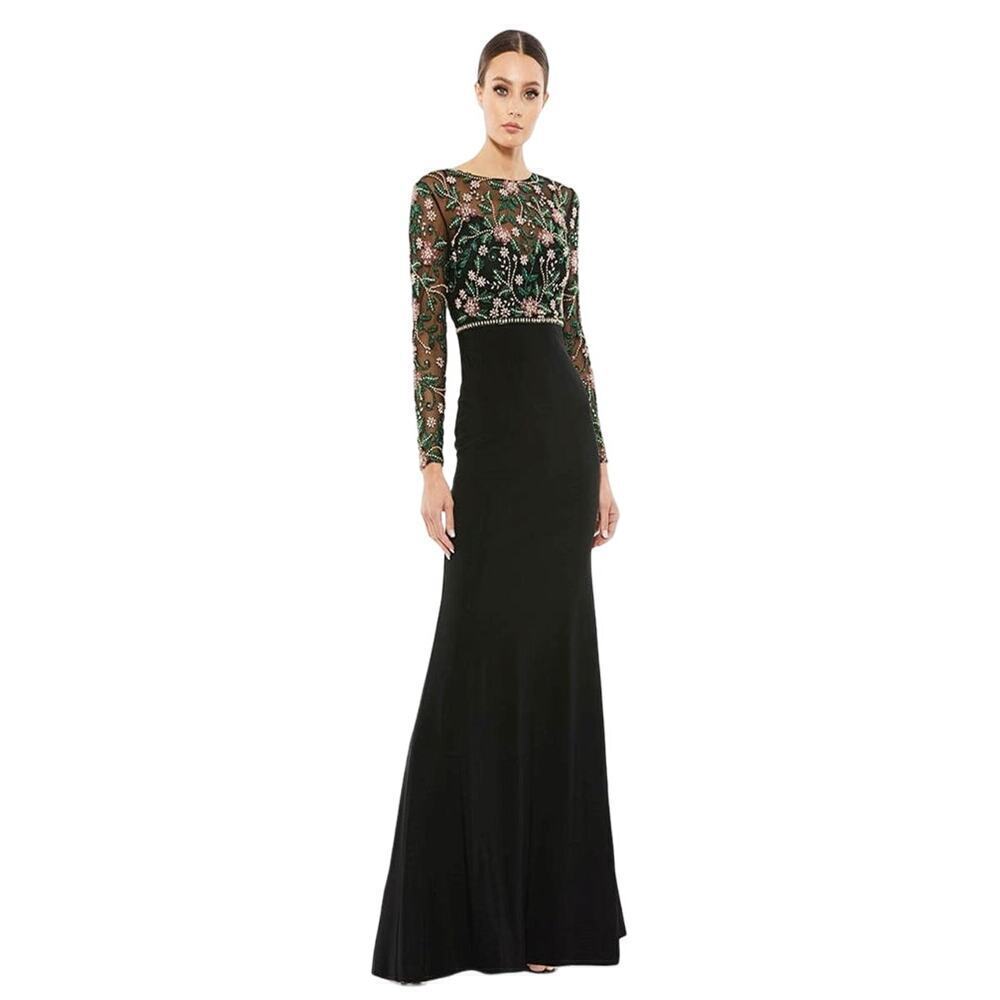 Mac Duggal 67870 Illusion Neckline Beaded Jersey Dress Black/Multi Size 6 NWT - Picture 2 of 12